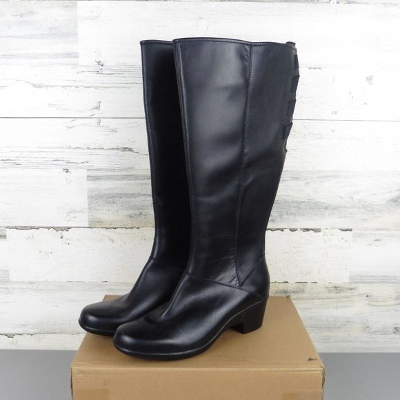 Clarks Shoes Nwob Clarks Boots Women 85 Malia Skylar Leather Black Riding Extend Calf Poshmark